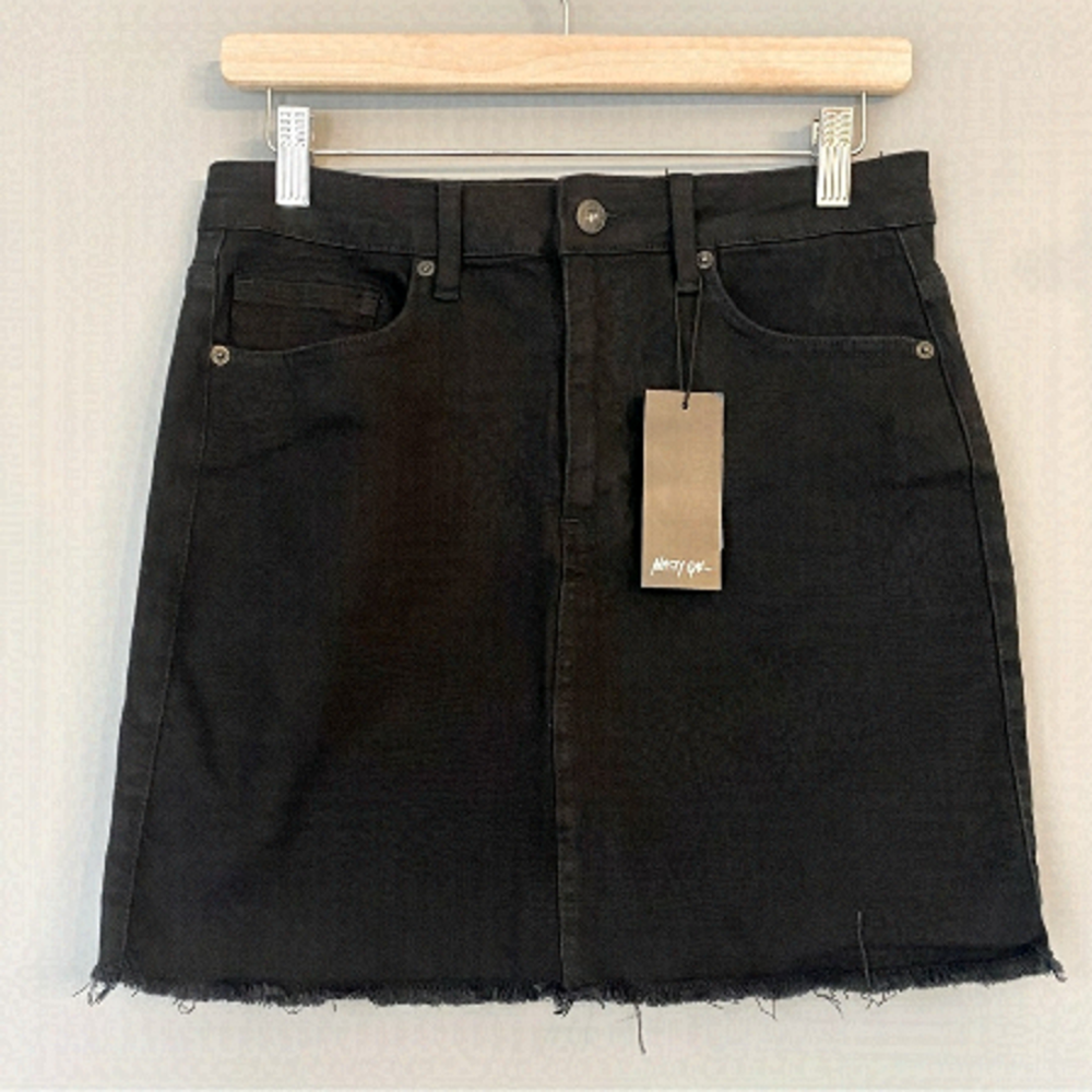 Nasty Gal High-Waisted, Frayed-Hem Black Mini Skirt NWT